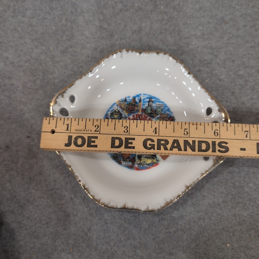 Vintage California Souvenir Dish Scalloped Gold Trim Japan Landmarks NA308 - Picture 4 of 4